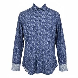 Robert Graham Ellicott Blue Abstract Print Button Down Shirt Men’s Small Cotton